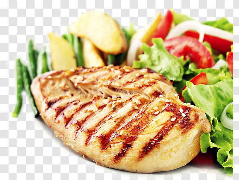 Roast Chicken Steak Fingers Meat Salad - Fast Food - Grilled Transparent PNG