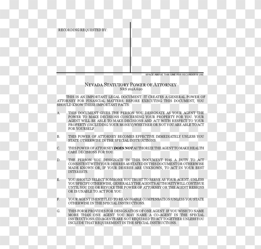 Power Of Attorney Nevada Form Template Notary Transparent PNG