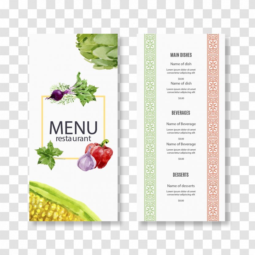 Menu Restaurant Euclidean Vector Food - Text - Painted Vegetable Transparent PNG