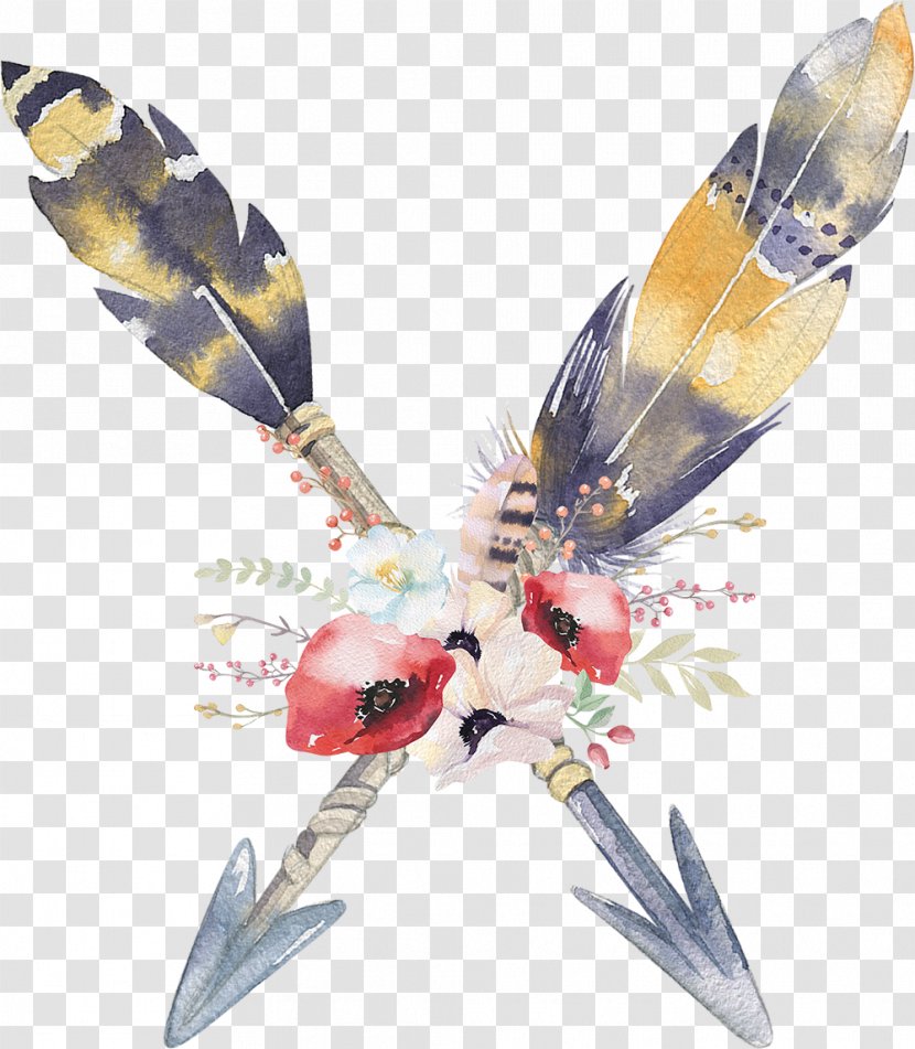 Bohemianism Feather - Watercolor Painting - Bohemian Transparent PNG