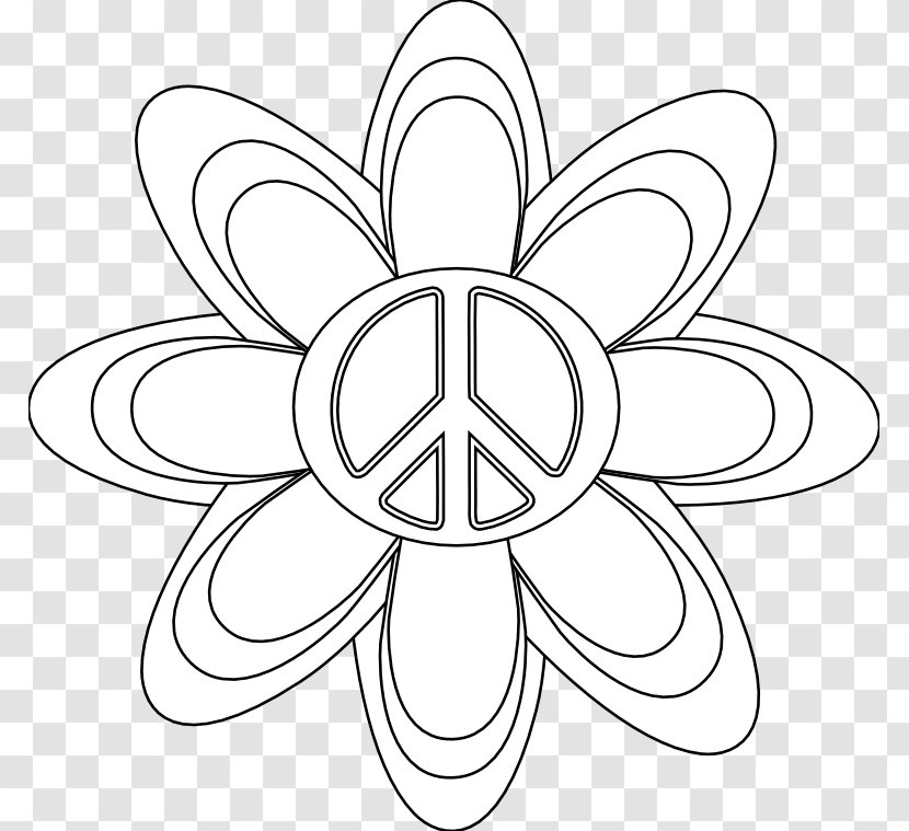 Coloring Book Peace Symbols Line Art Clip - Flower Tattoos Black And White Transparent PNG