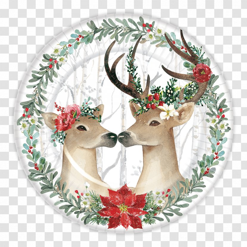 Reindeer Holiday Paper Plate - Dinner - Golden Christmas Deer Transparent PNG