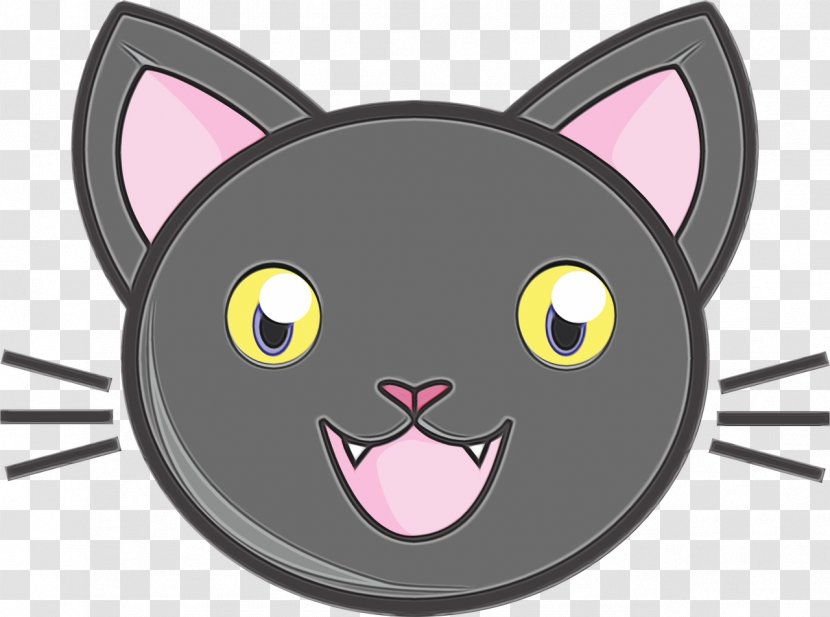 Cat Cartoon Small To Medium-sized Cats Whiskers Black - Paint - Pink Head Transparent PNG
