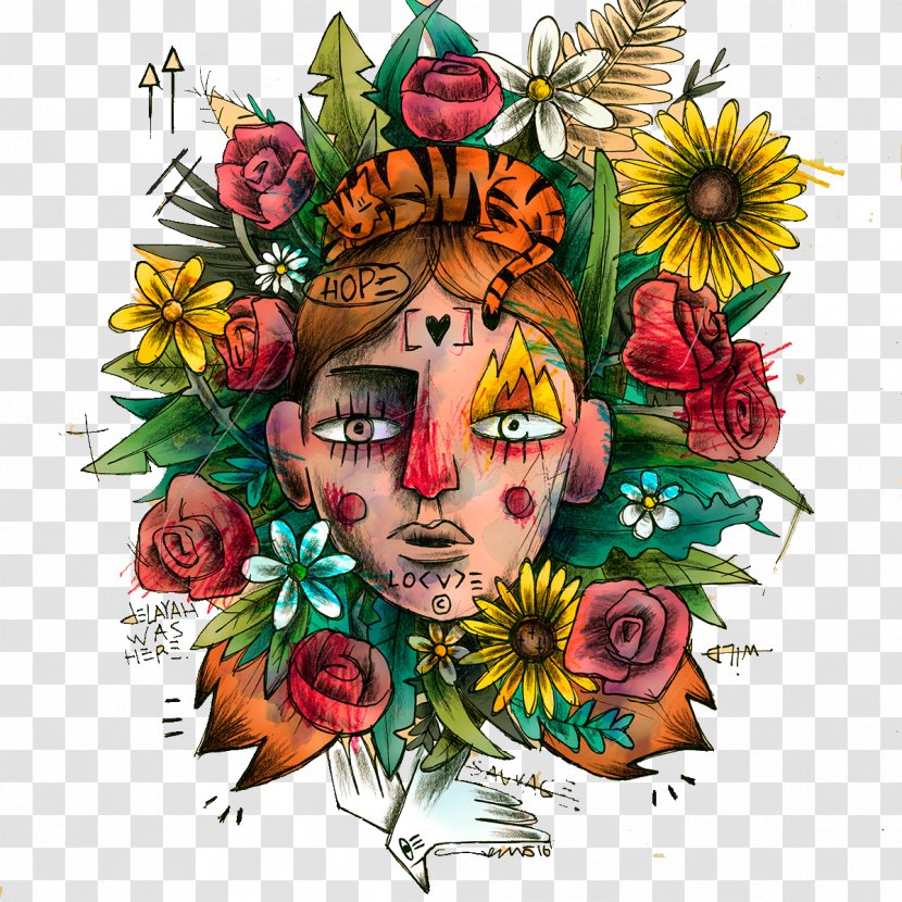 Floral Design Halloween Flower Wreath Illustration - People Painted Pattern Transparent PNG