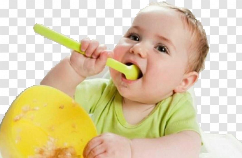Infant Child Eating Surrogacy Food - Baby Holding A Spoon To Feed Themselves Transparent PNG