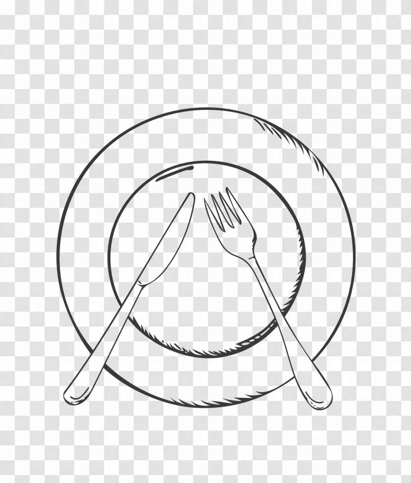European Cuisine Fork Tableware Cartoon Drawing - Black And White - Plate Knife Transparent PNG