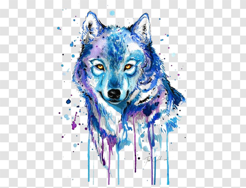Gray Wolf Tattoo Watercolor Painting Drawing - Canvas Print - Abstract Transparent PNG