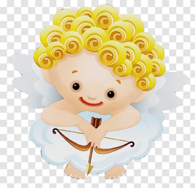 Cartoon Angel Yellow Cupid Clip Art - Wet Ink - Sticker Cloud Transparent PNG