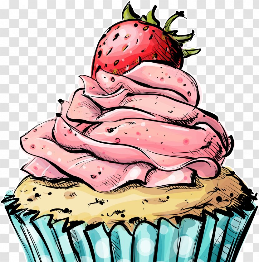 Ice Cream Cupcake Poster - Fruit - Retro Strawberry Cupcakes Vector Transparent PNG