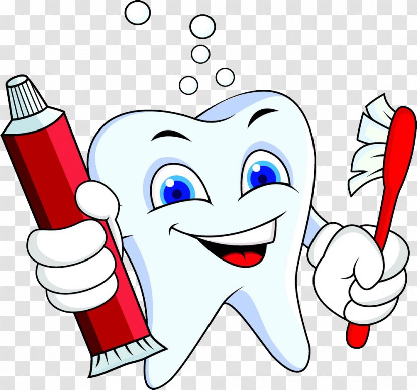 Cartoon Tooth Pathology Clip Art - Watercolor - Holding Toothpaste Toothbrush Picture Transparent PNG