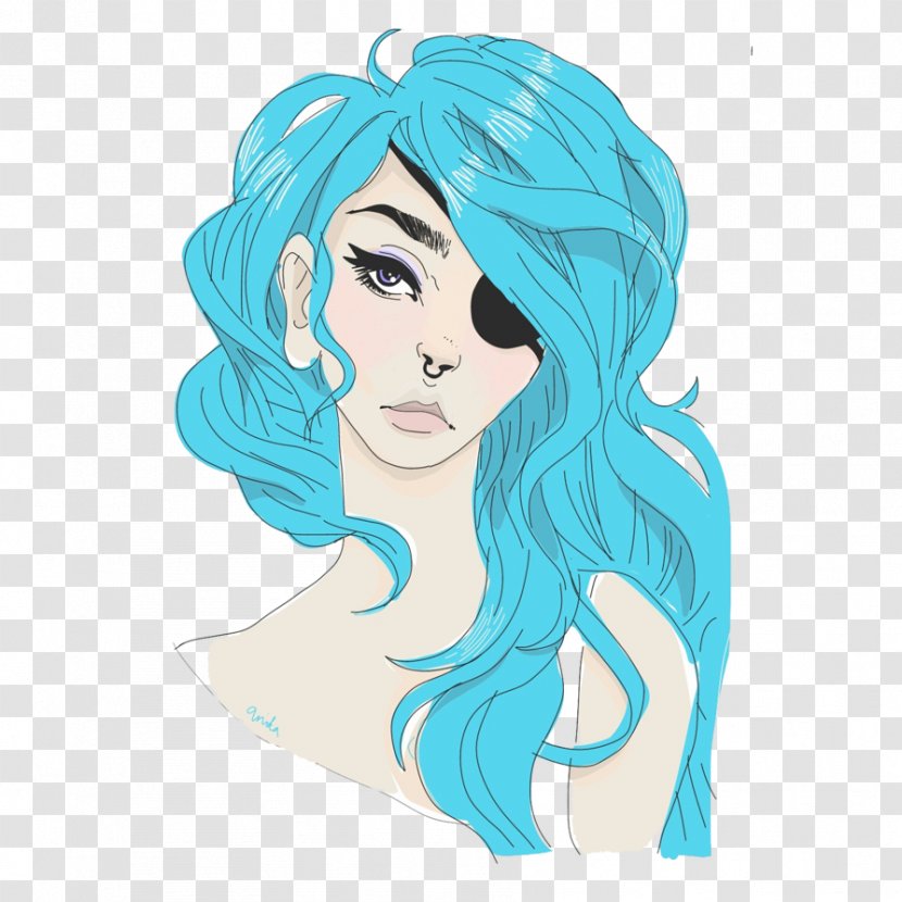Blue Hair Drawing Black - Heart Transparent PNG