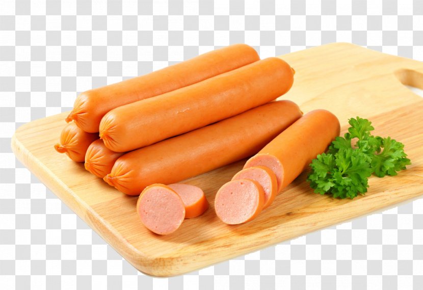 Hot Dog Stuffing Sausage Chicken Meat - Vienna - On A Wooden Board Transparent PNG