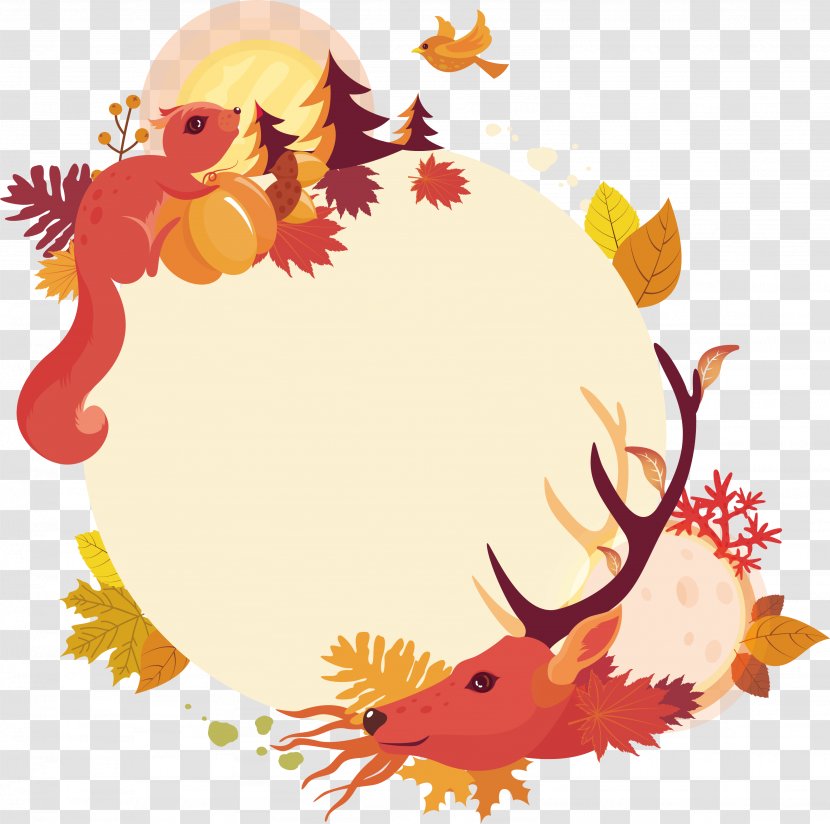 Autumn Poster - Orange - Squirrel Reindeer Decorated With Title Box Transparent PNG