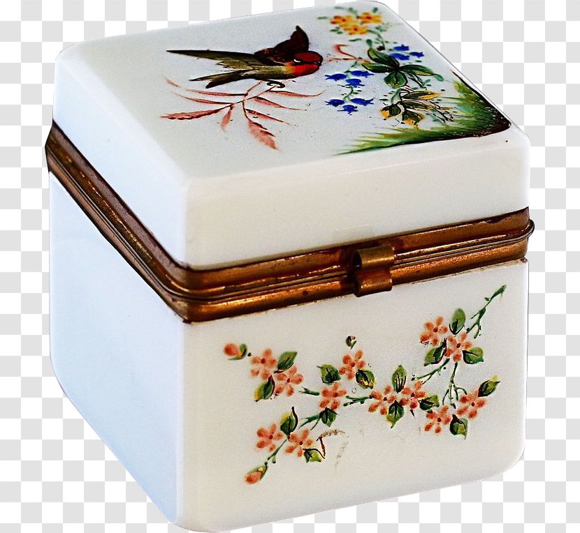 Box Opaline Glass Vitreous Enamel Antique - Lid - Hand Painted Flowers Transparent PNG