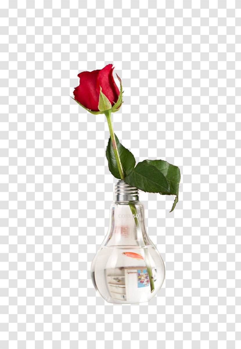 Light Table Glass Vase Flowerpot - Bottle - Rose Transparent PNG