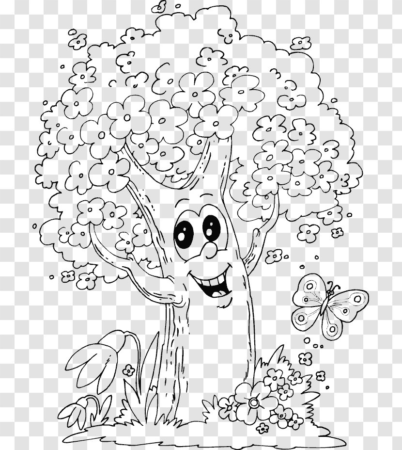 Coloring Book Tree Drawing Spring Pine - Cartoon Transparent PNG