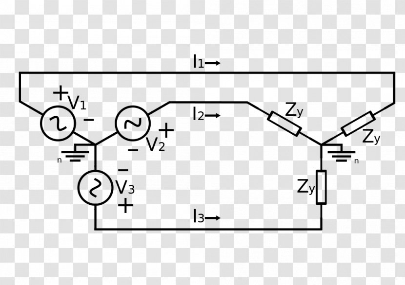 Three-phase Electric Power Delta-wye Transformer Wiring Diagram Electronic Circuit - Black And White - Phases Transparent PNG