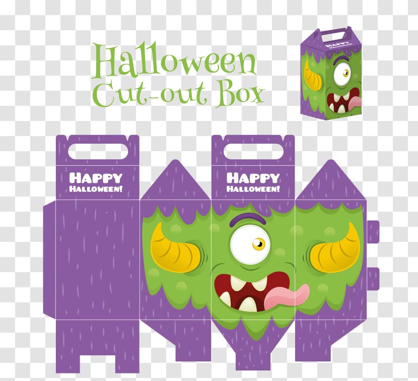 Halloween Box Illustration - Purple - One-eyed Monster Transparent PNG