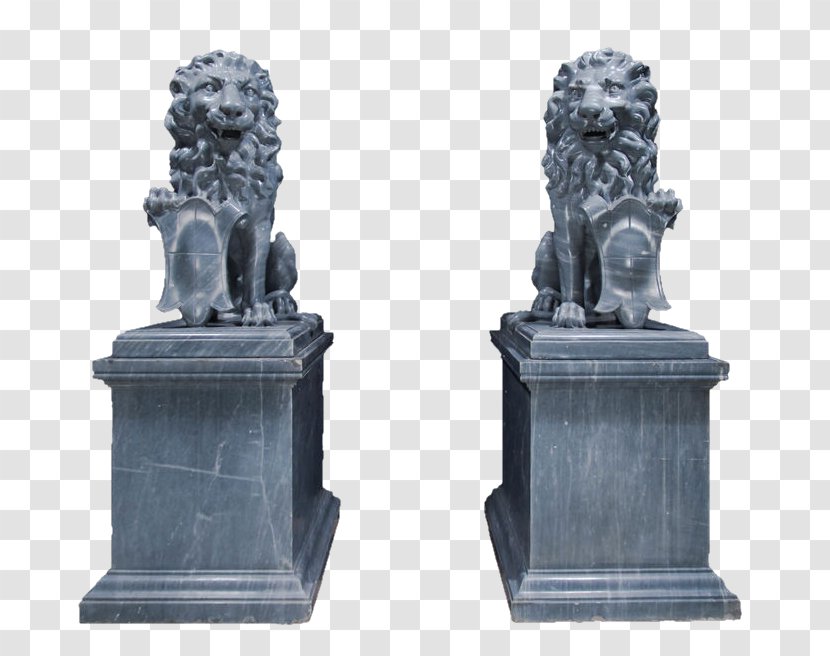 Marble Sculpture Lion Statue - Retro Chinese Style Double Material Free To Pull Transparent PNG