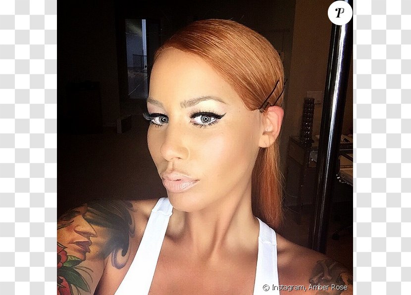 Amber Rose Red Hair Long Hairstyle - Black Transparent PNG