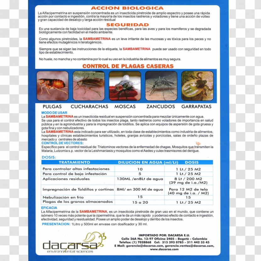 Insecticide Pyrethroid Brochure Concentració Area - Dacarsa Sl - Samba Transparent PNG
