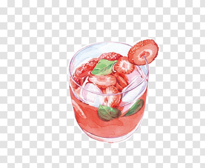Juice Drink Watercolor Painting Food Illustration - Strawberry - Cup Transparent PNG