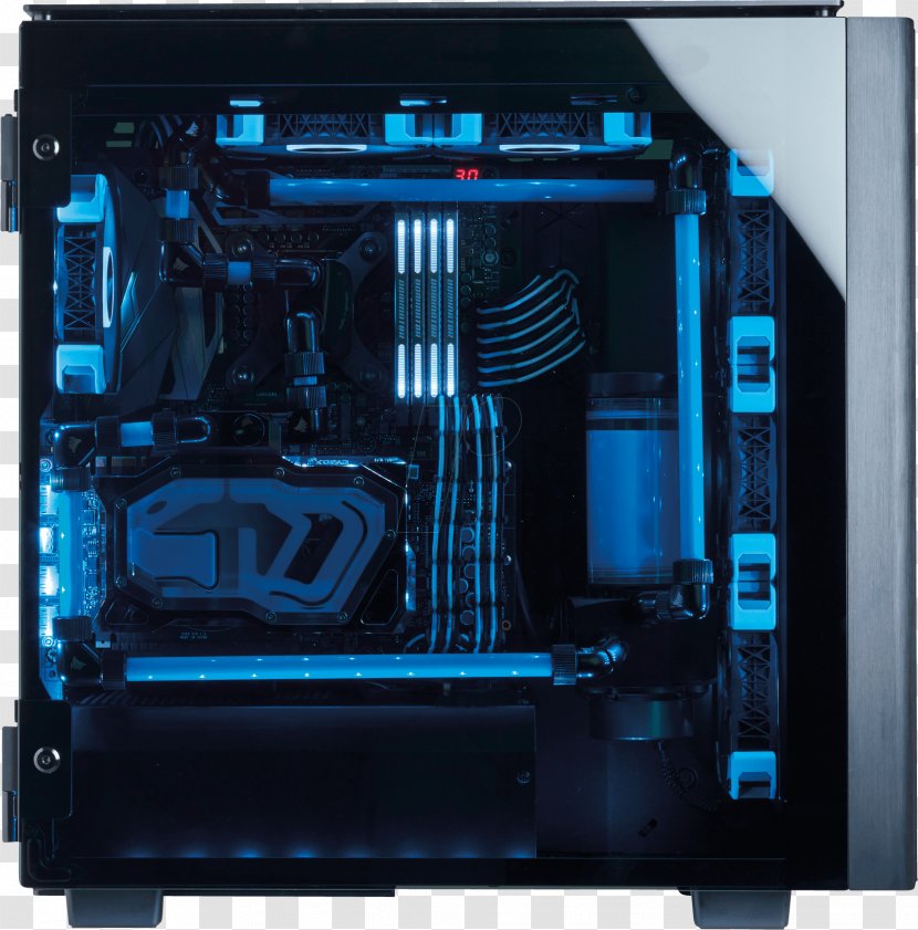 Computer Cases & Housings CORSAIR Obsidian Series 750D Corsair Hydro Liquid CPU Cooler Components ATX - Cooling - Electric Blue Transparent PNG