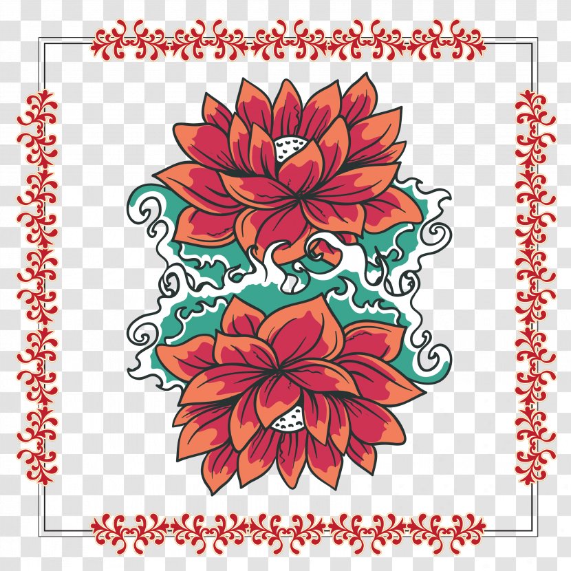 Floral Design Graphic - Art - Vector Red Water Lily Wreath Transparent PNG