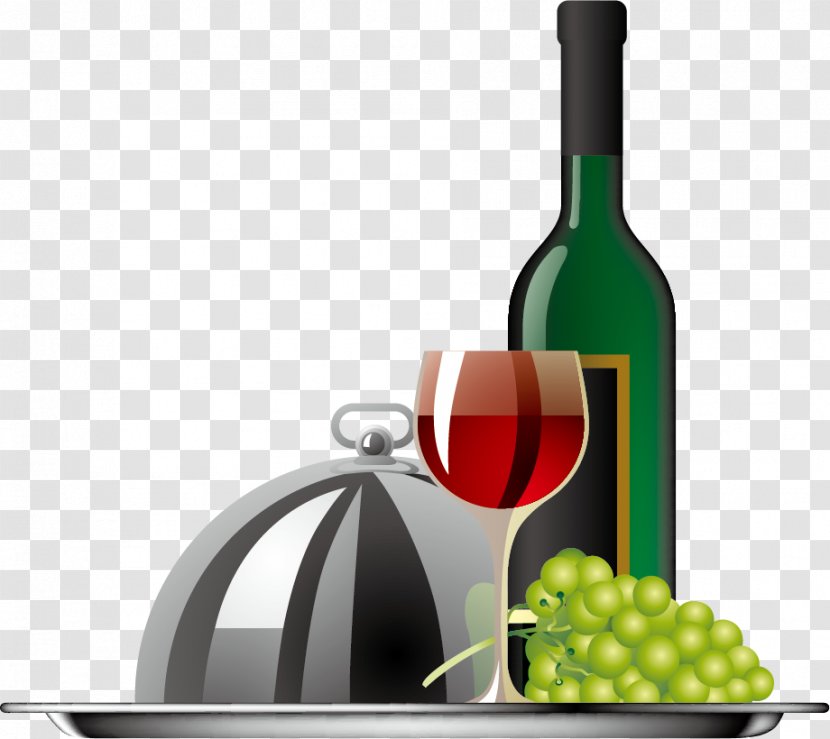 Red Wine White Grape - Vector On The Plate Transparent PNG