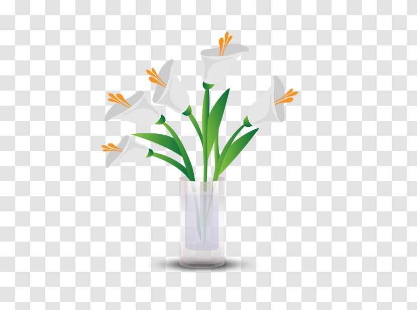 Flat Design - Vase - Bouquet Of Lilies Transparent PNG