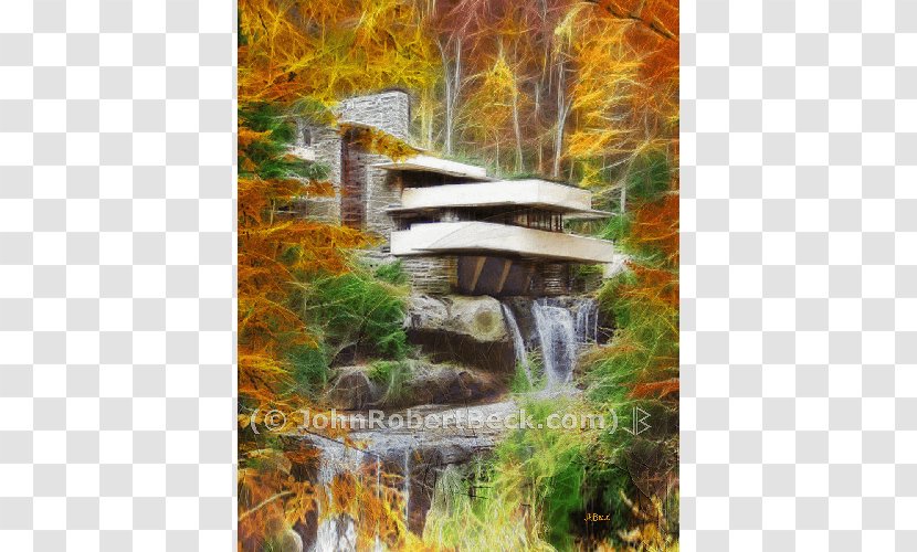 Fallingwater Waterfall Laura Gale House Watercolor Painting - Frank Lloyd Wright Transparent PNG