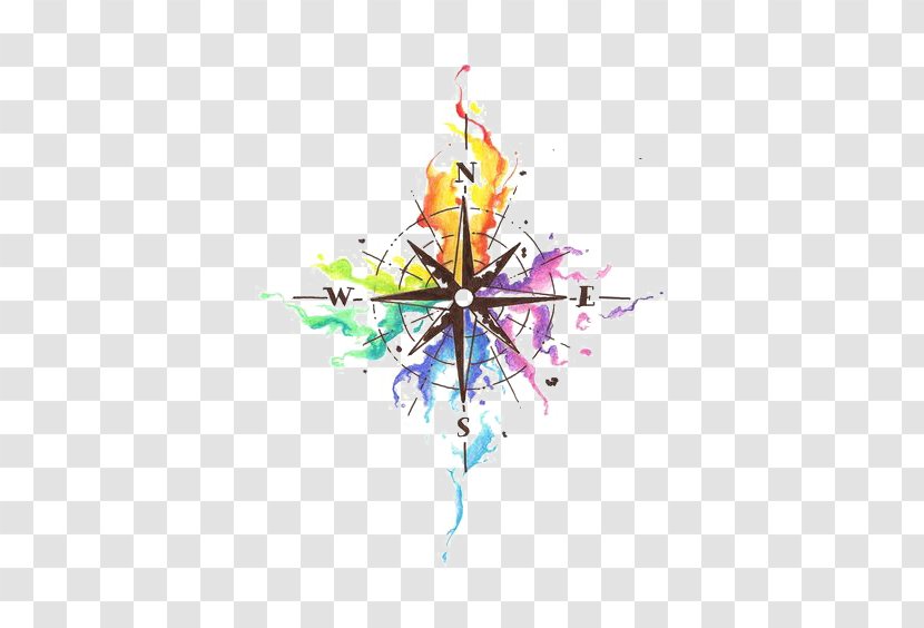 Abziehtattoo Compass Idea Watercolor Painting - Cartoon Transparent PNG