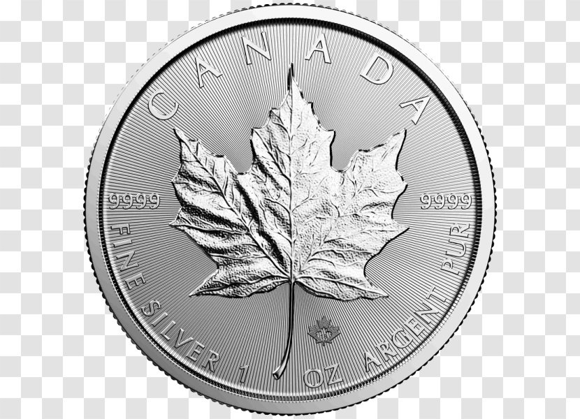 Canada Canadian Silver Maple Leaf Gold Bullion Coin - Black And White Transparent PNG