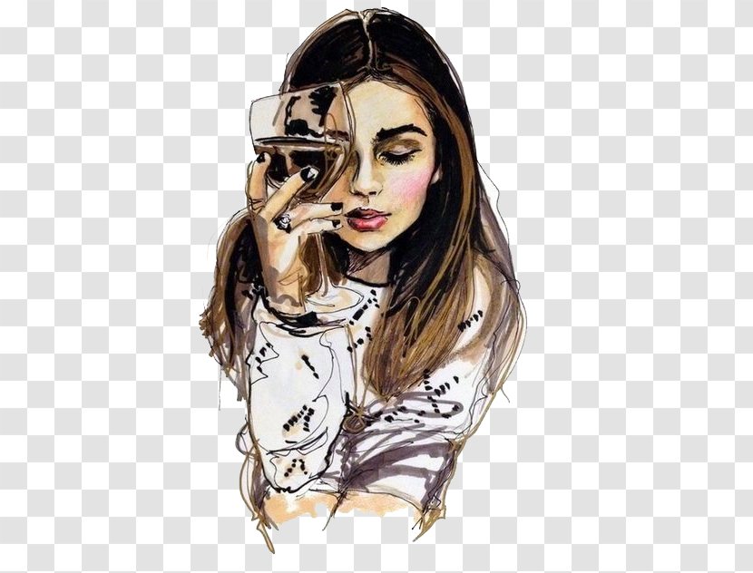 Wine Drawing Woman Sketch - Flower - Drink Transparent PNG
