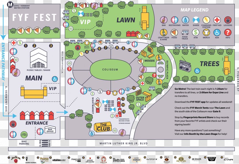 Exposition Park, Los Angeles 2016 FYF Fest Map Festival - Watercolor Transparent PNG