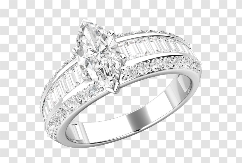Wedding Ring Silver Platinum Jewellery - Marquise Diamond Settings Transparent PNG