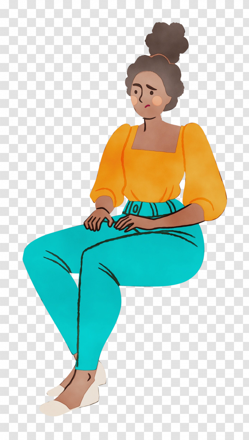 Cartoon Sitting Turquoise Transparent PNG