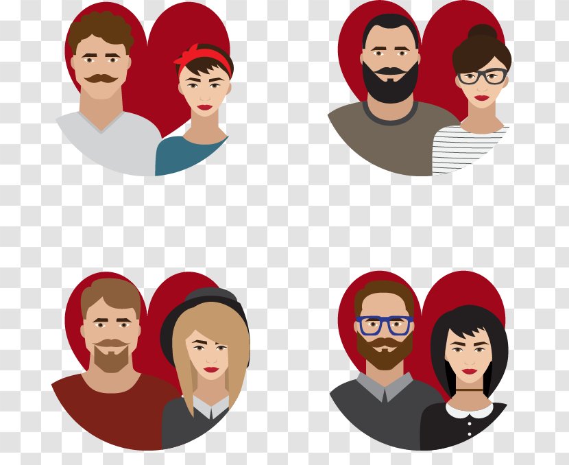 Euclidean Vector Illustration - Cartoon - Four Pairs Of Lovers Avatar Transparent PNG