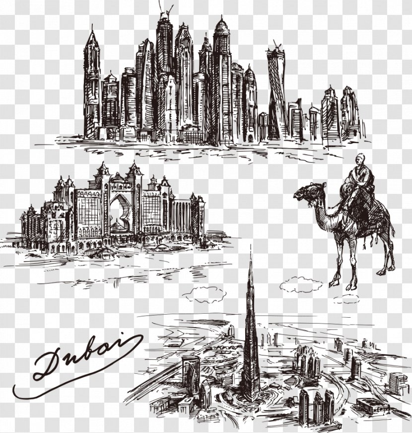 Dubai Drawing Skyline Illustration - Stock Photography - Sketch Vector Transparent PNG