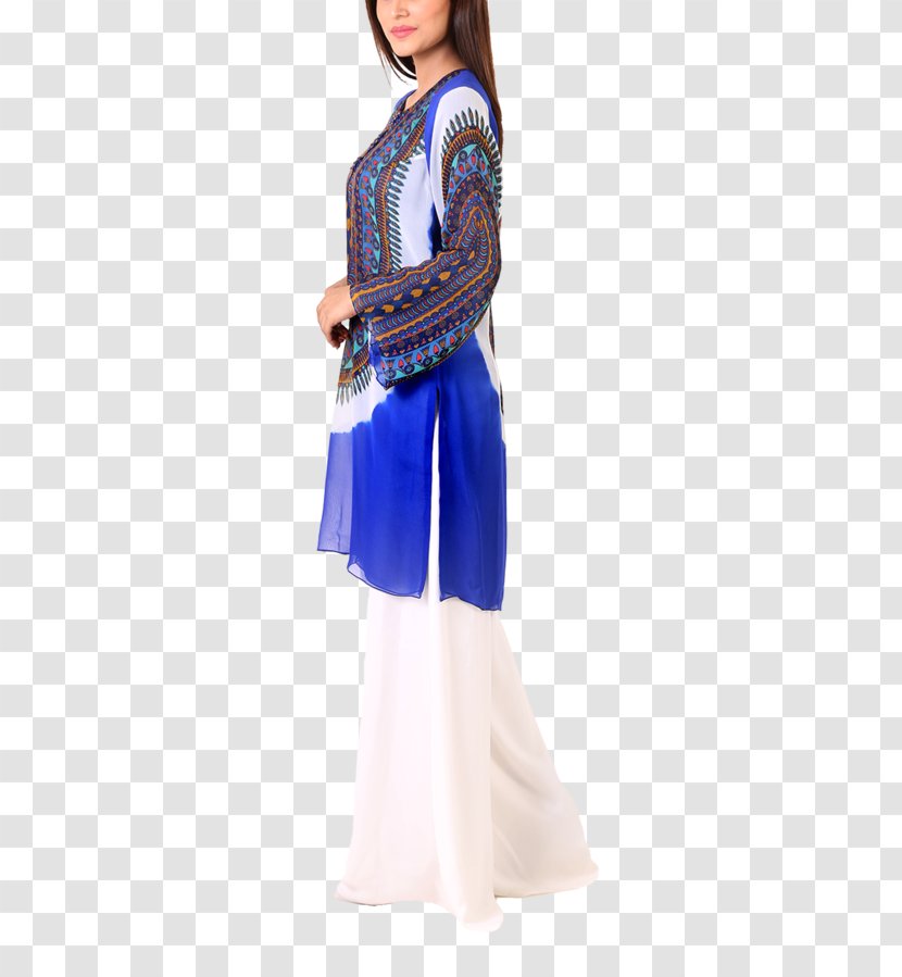 Cobalt Blue Outerwear Dress Neck - Silk Print Transparent PNG