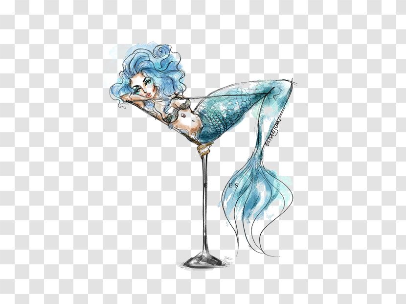 Martini Mermaid Drink Cocktail Glass Drawing - Stemware - Hand-painted Transparent PNG