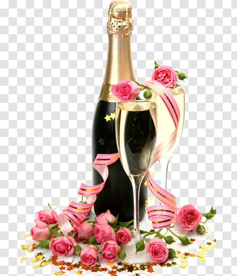 Champagne Glass Rosxe9 Wedding - Bottle - Rose Transparent PNG