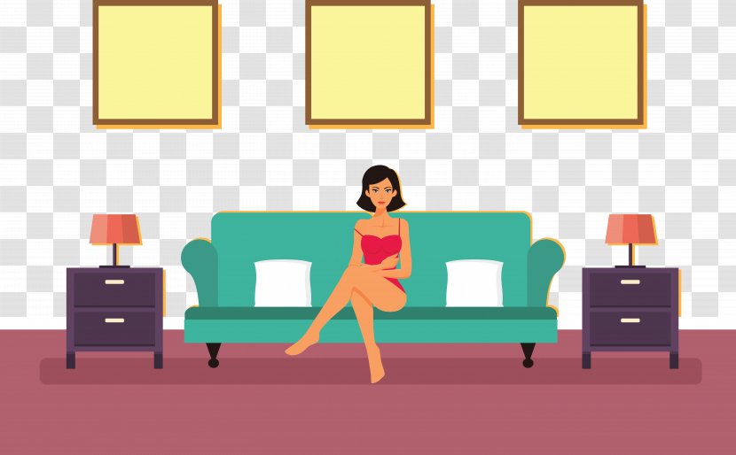 Table Couch Sitting Interior Design Services - Play - A Woman On Sofa Transparent PNG