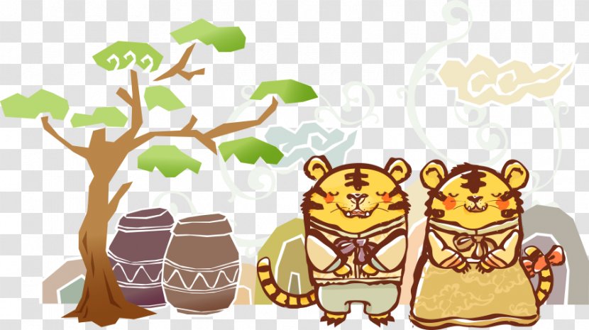 Tiger Cartoon Illustration - Chinese Zodiac - Vector Trees On The Edge Of Transparent PNG