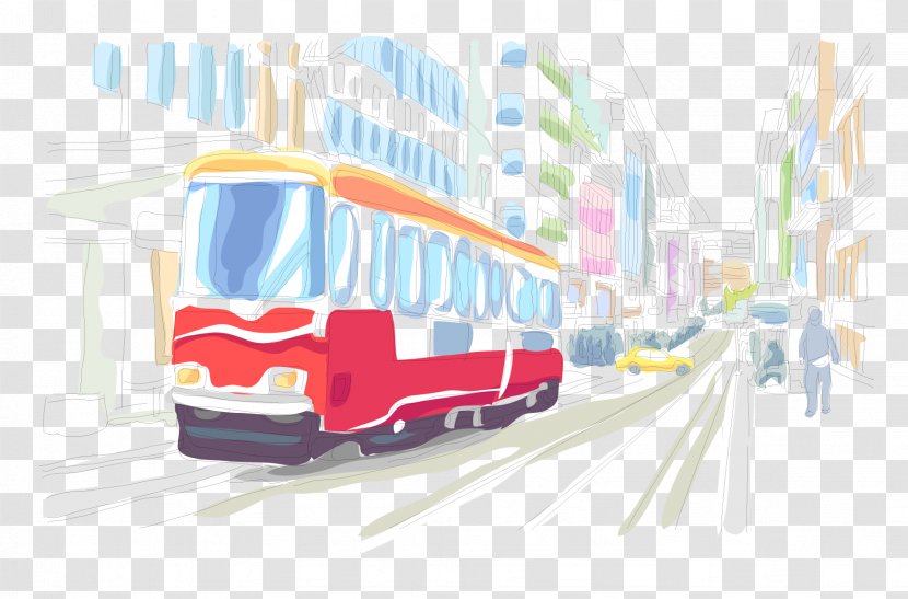 Silhouette Watercolor Painting - Street - Vector Bus Transparent PNG