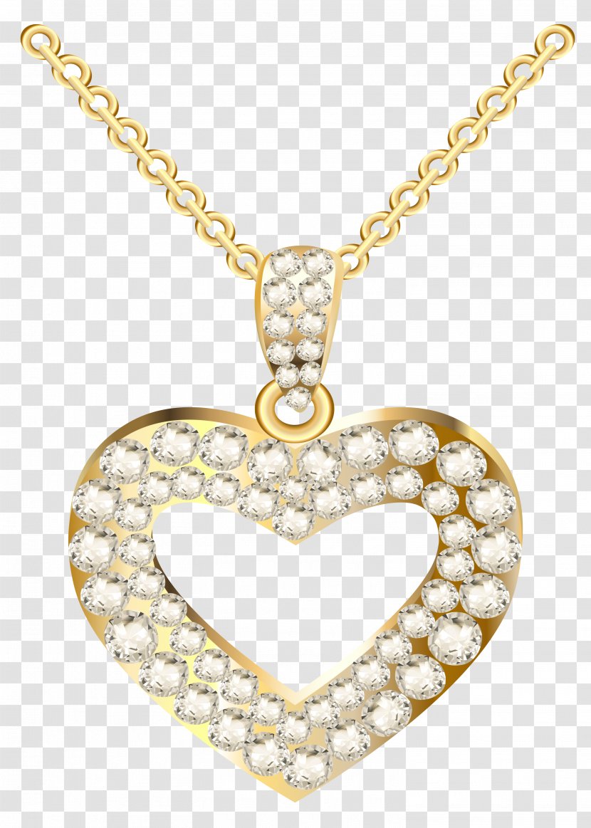 Necklace Heart Jewellery Pendant Clip Art - Gold - Golden With Diamonds Clipart Transparent PNG