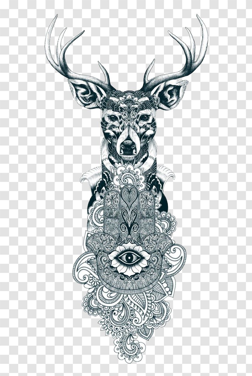 Reindeer Tattoo Drawing - Monochrome - Art Transparent PNG