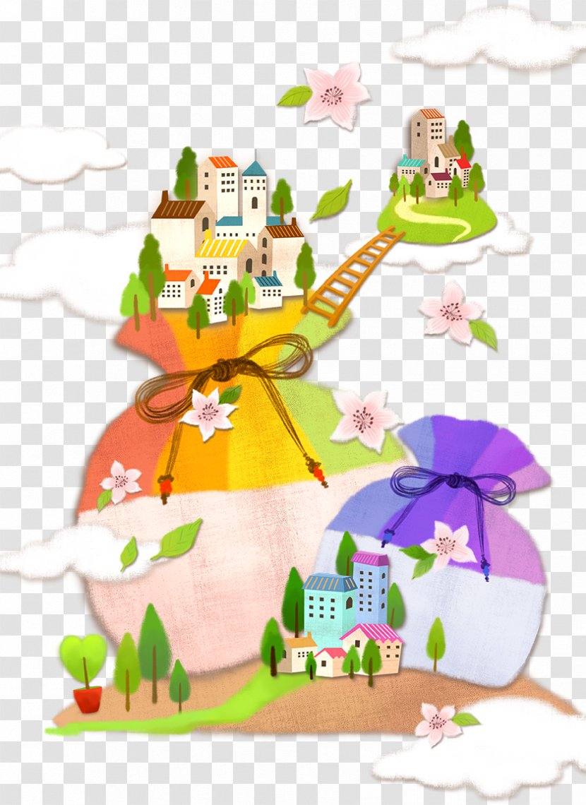 Cartoon Drawing Fukubukuro Illustration - Holiday - Purse And Towns Transparent PNG