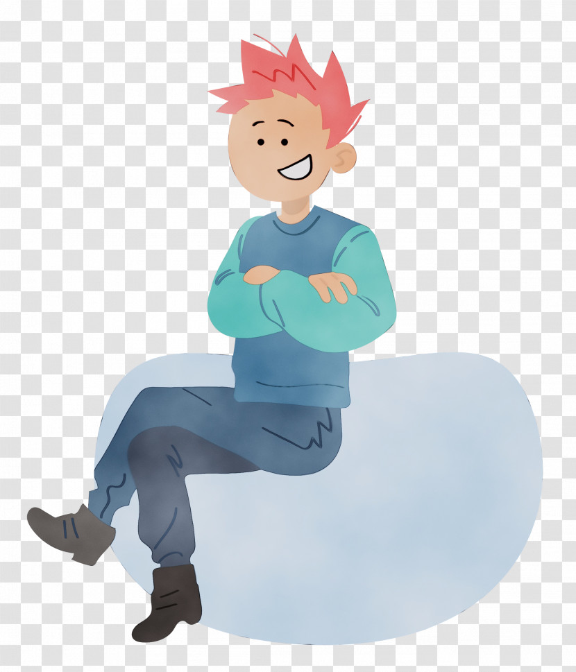 Male Cartoon Figurine Sitting Transparent PNG