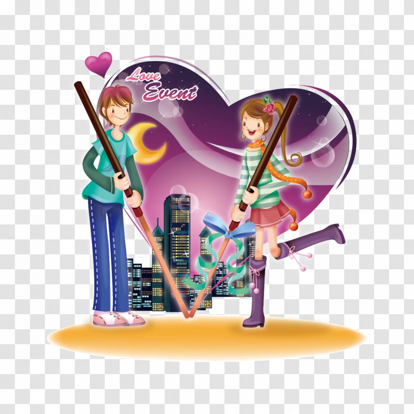 Valentines Day Qixi Festival Heart Illustration - Couple In Love Transparent PNG